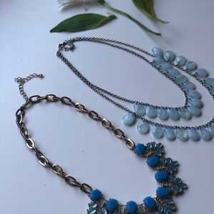 2 necklaces with blue jewel tone colors